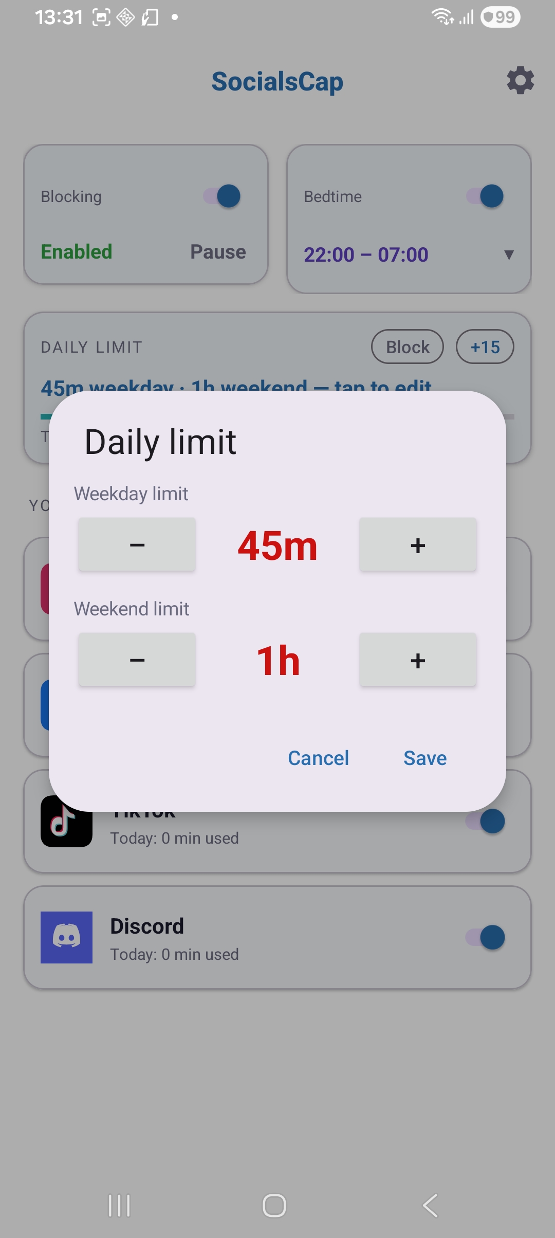 Daily limit
